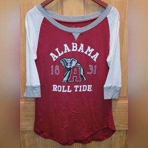 University of Alabama Roll Tide 3/4 Sleeve Shirt With Gray Trim Size Large